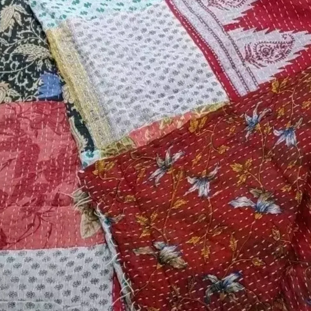 Kantha Fringed Patchwork Reversible Shawl Wrap Scarf Boho Festival Fairy 36